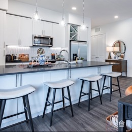 stools at a kitchen counter