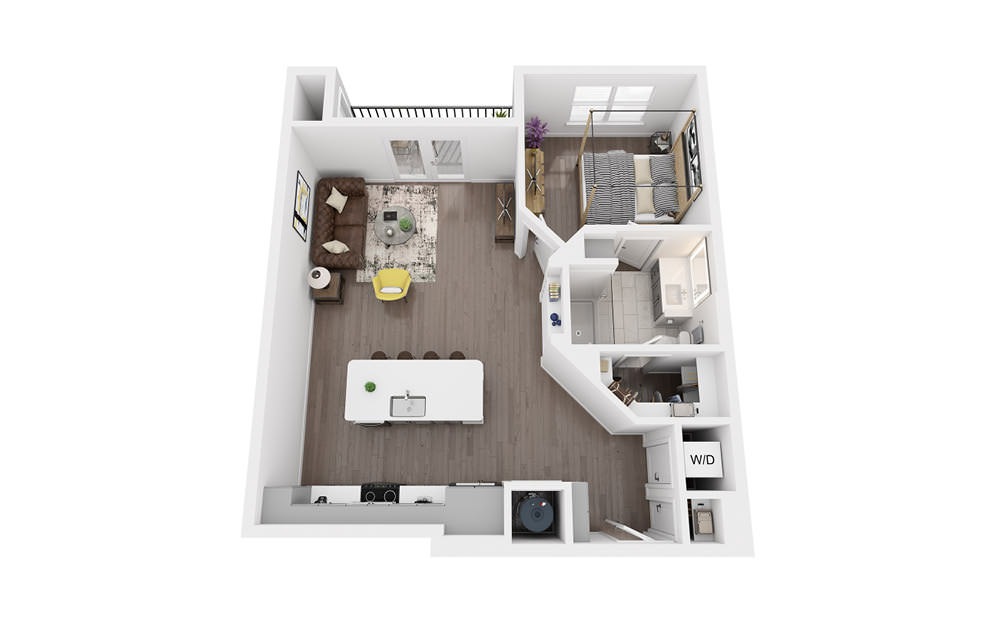 A2F - 1 bedroom floorplan layout with 1 bath and 796 square feet.