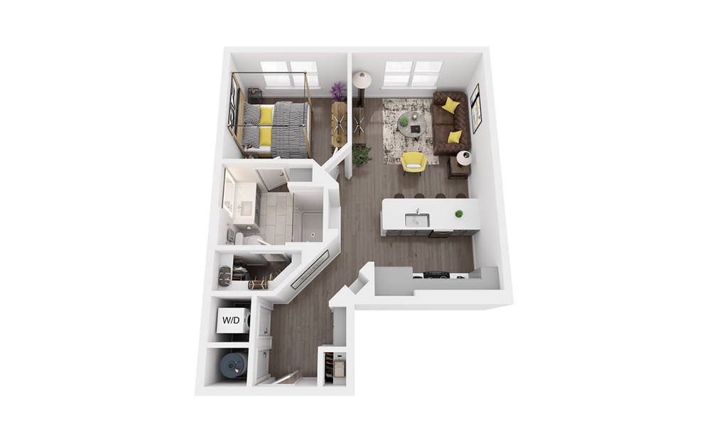 A6 - 1 bedroom floorplan layout with 1 bath and 684 square feet.